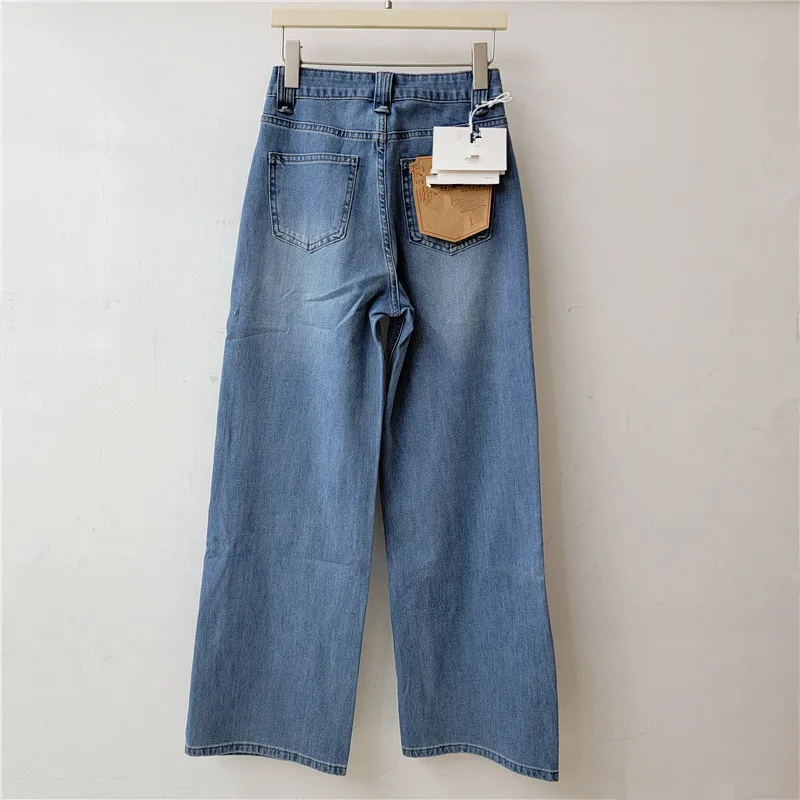 ANJY Spring Autumn New Women Heavy Three-dimensional Diamond Design Jeans Trendy Washed Loose Casual Wide Leg Denim Pants A28354