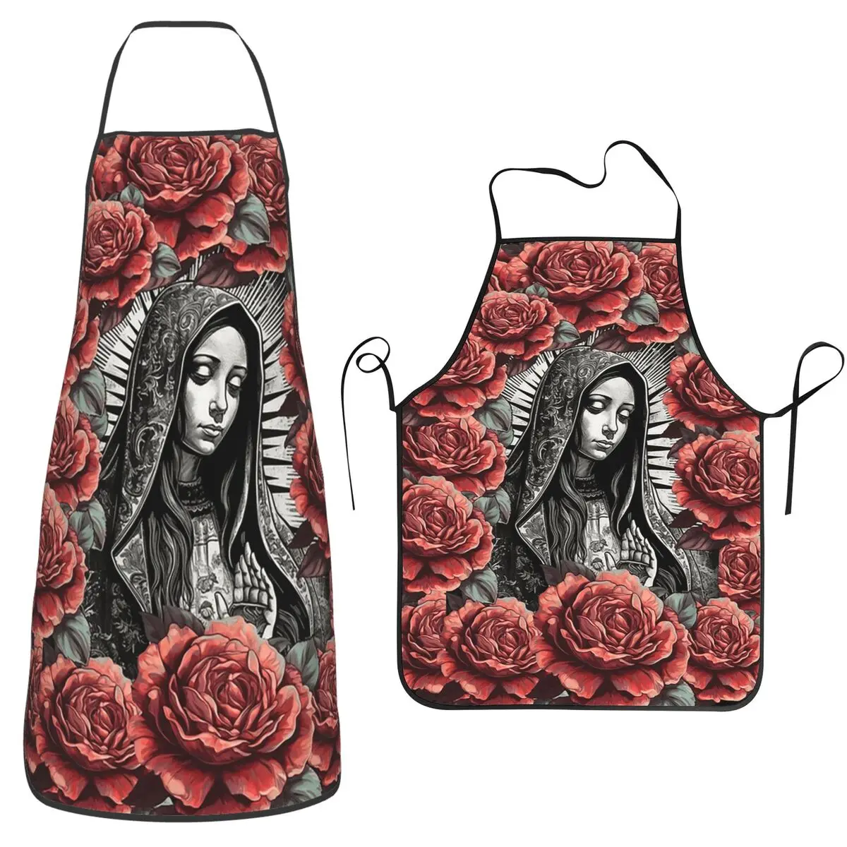 Guadalupe Virgin Mary With Flowers Aprons Chef Cooking Tablier Waterproof Bib Kitchen Cleaning Pinafore for Women Men Painting