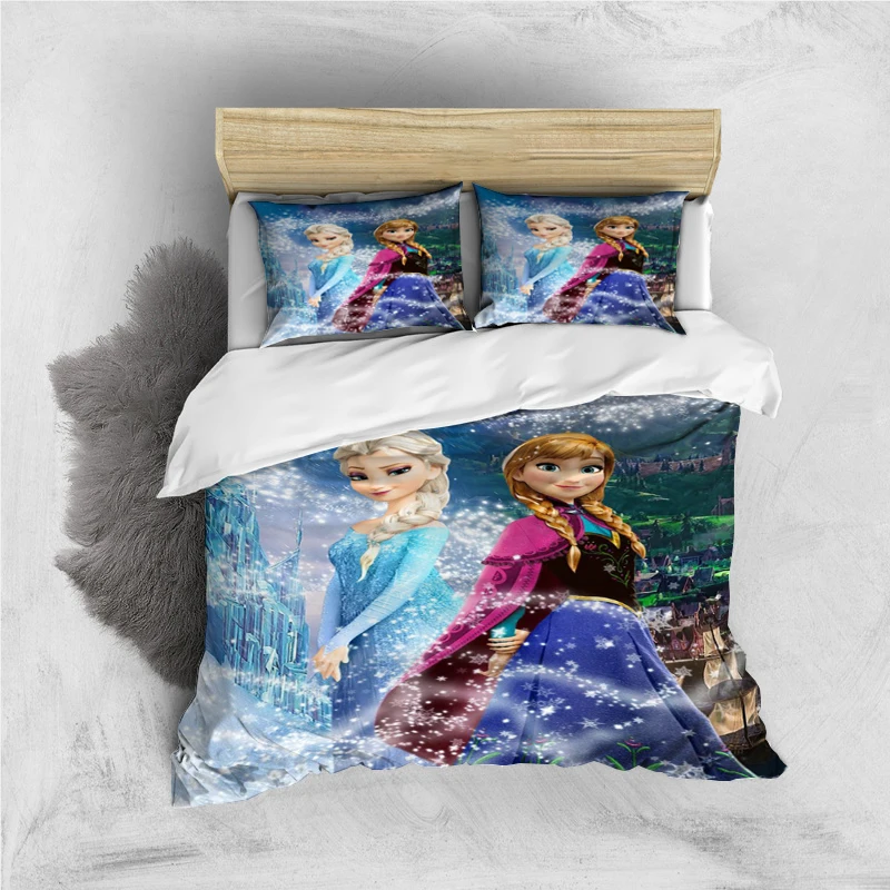 Imagem -04 - Conjunto de Cama Disney Cartoon com Fronha Frozen Elsa Print Capa para Crianças Adultos Rei Rainha Tamanho Completo Gêmeo Peças