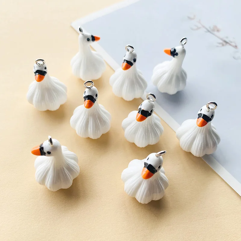 10pcs Funny 3D Garlic Goose Resin Charms Cute Animal Pendant For Earring Necklace Keychains Diy Jewelry Make