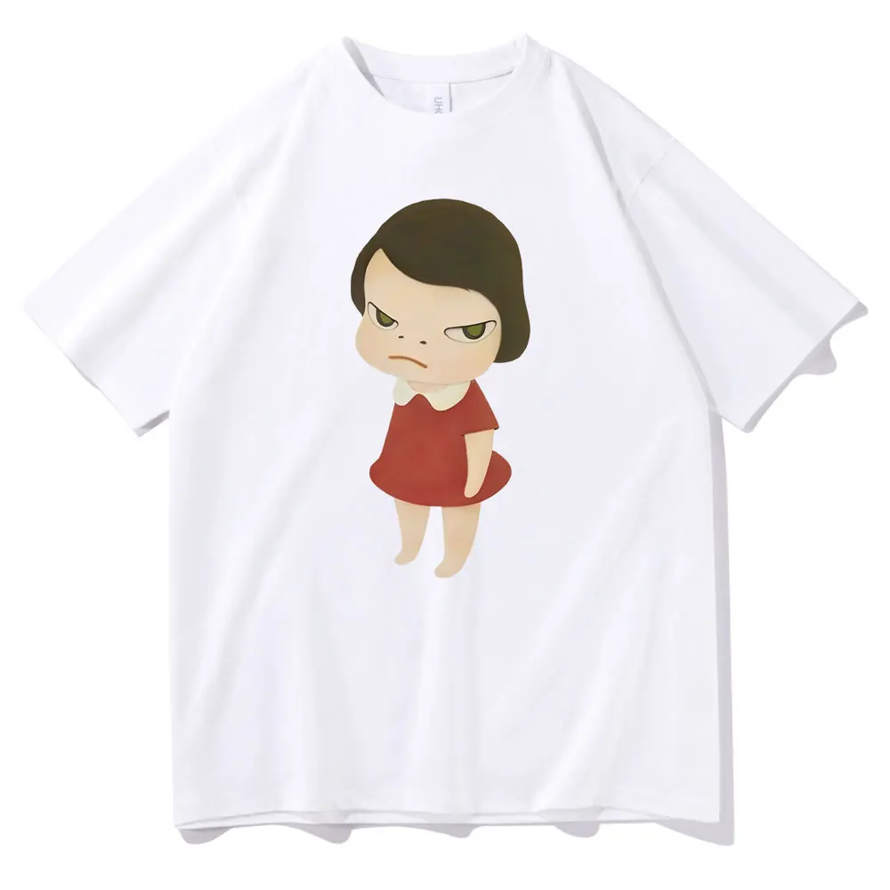 Yoshitomo Nara Grumpy Little Girl Vintage Art T-Shirt Cartoon-Print Unisex Kurzarm Oversized Lässige Baumwoll-Streetwear-Oberteile – Detail 3