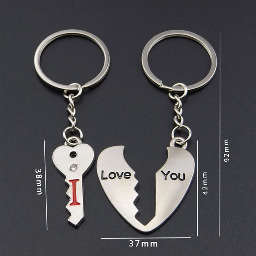 2pcs Cartoon Doll Heart Keychain Metal Jigsaw Puzzle Keyring for Women Men Car Handbag Phone Pendant Couple Valentine\'S Day Gift