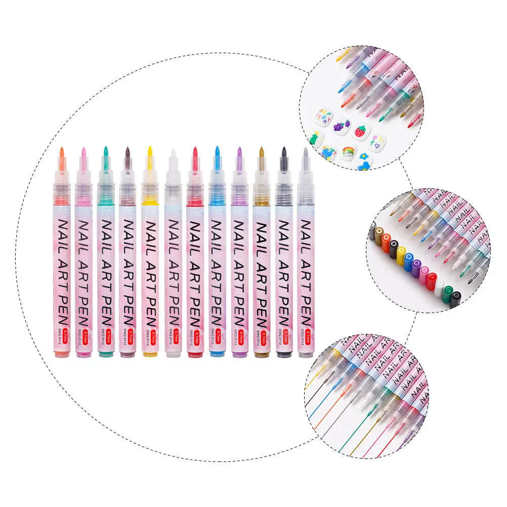12 قطعة أقلام مسمار الفن رسمت متعددة الوظائف أداة تزيين الأظافر لإنشاء أنماط النقاط خطوط مثالية للصالون الشخصي أو الصالون #1
