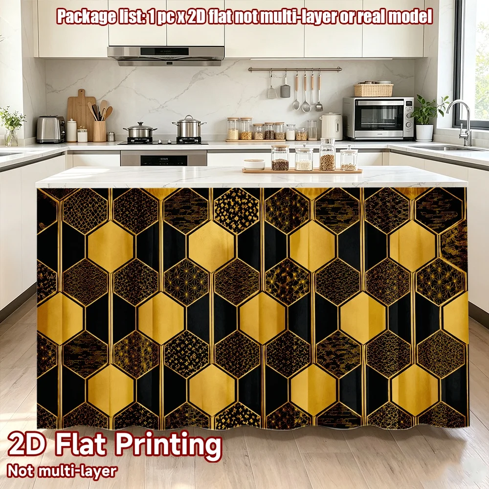 2D flat 1pc European style cabinet curtains Black and Gold Honeycomb Geometry Digital printing Rod-style wardrobe curtains,