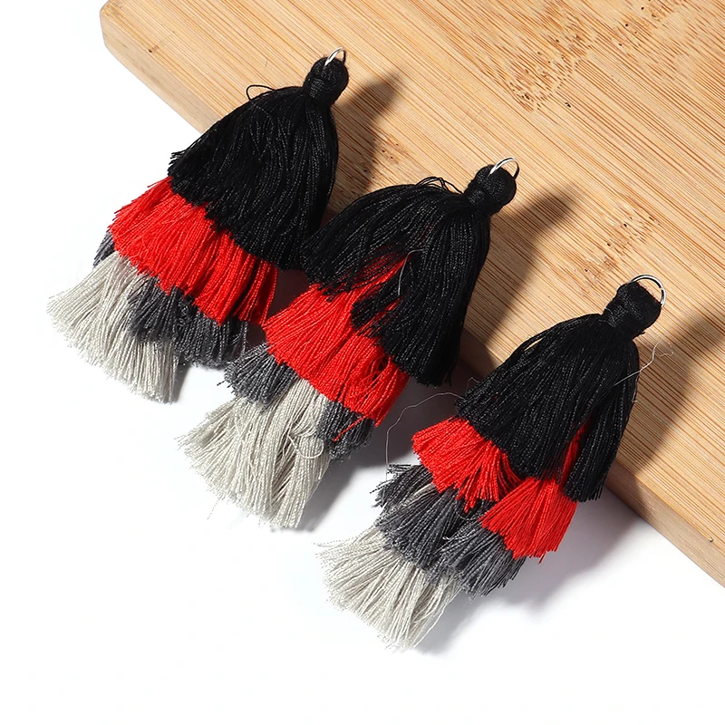 

5pcs/Lot 8.5cm 4 Layers Colorful Cotton Silk Fringes Tassels for Earrings Charm Pendant With Hanging Ring DIY Jewelry Making