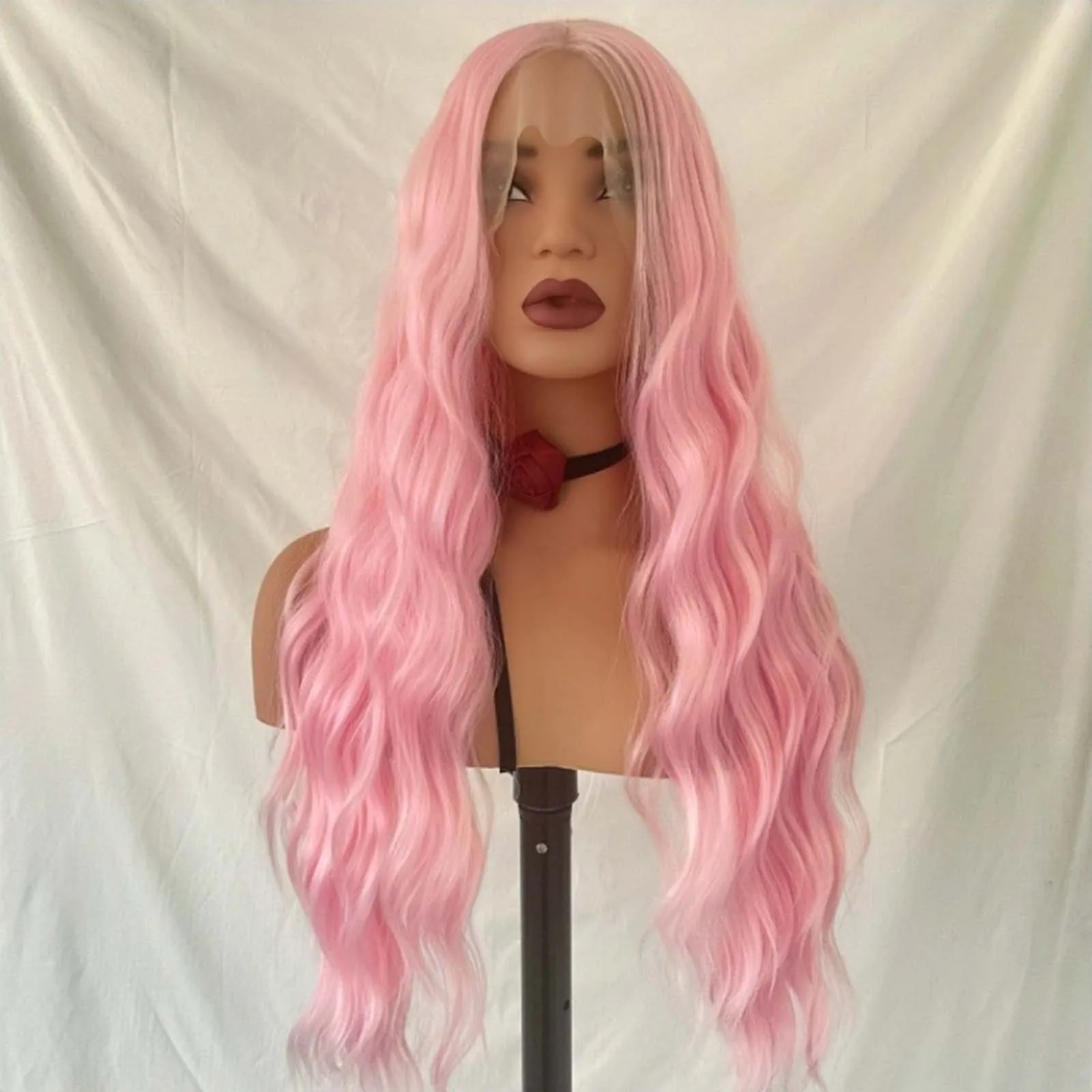 Pastel Pink Wig Long Curly Synthetic Hair Lace Front Wig Natural Wavy Colored Frontal 13X4 Lace Front Wigs for Women Cosplay