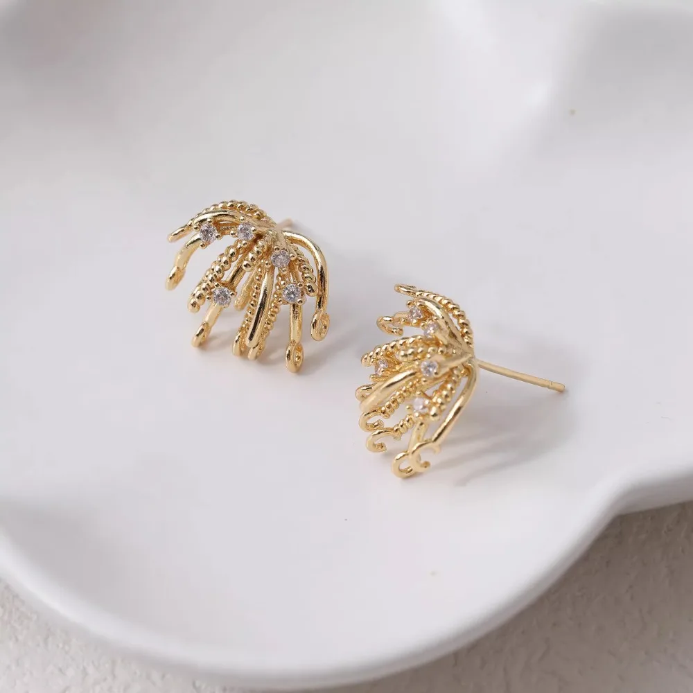 4 قطعة تصميم زهر داينتي الأذن ترصيع لصنع المجوهرات مكونات الأقراط DIY بها بنفسك النحاس 14 كيلو مطلية بالذهب اكسسوارات 15*17 مللي متر #3