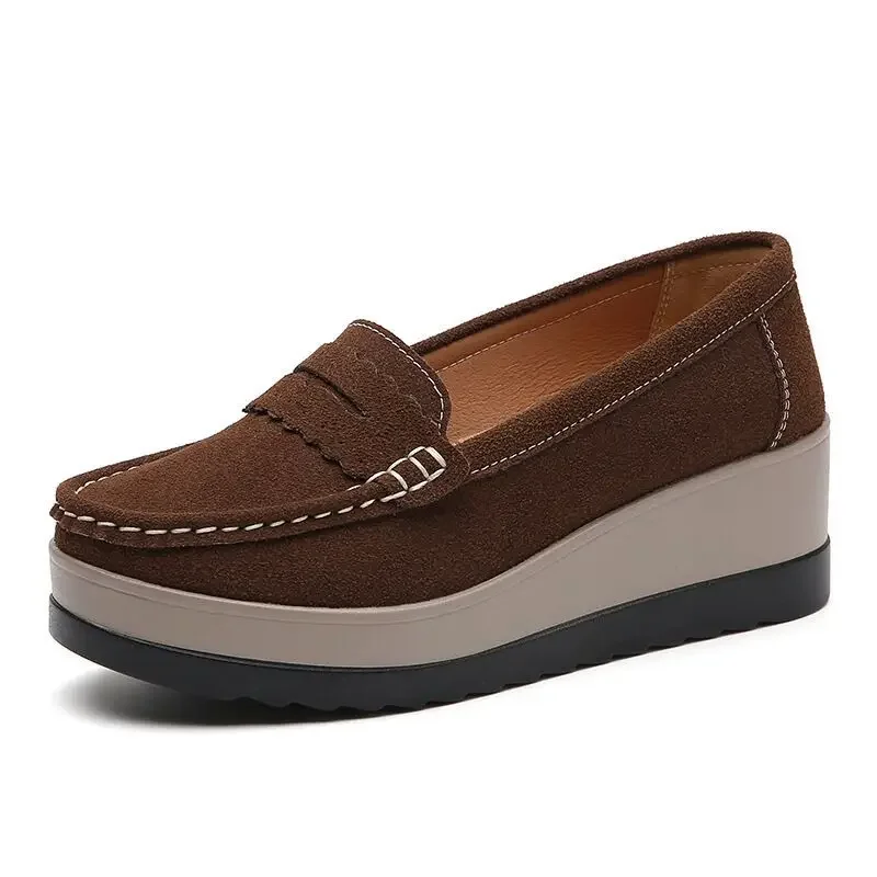 Platform Schoenen Voor Vrouwen Faux Suède Dames Schoenen Loafers Shollow Dames Schoenen Comfort Wedge Moeder Schoen Gevulkaniseerde Dames Schoenen