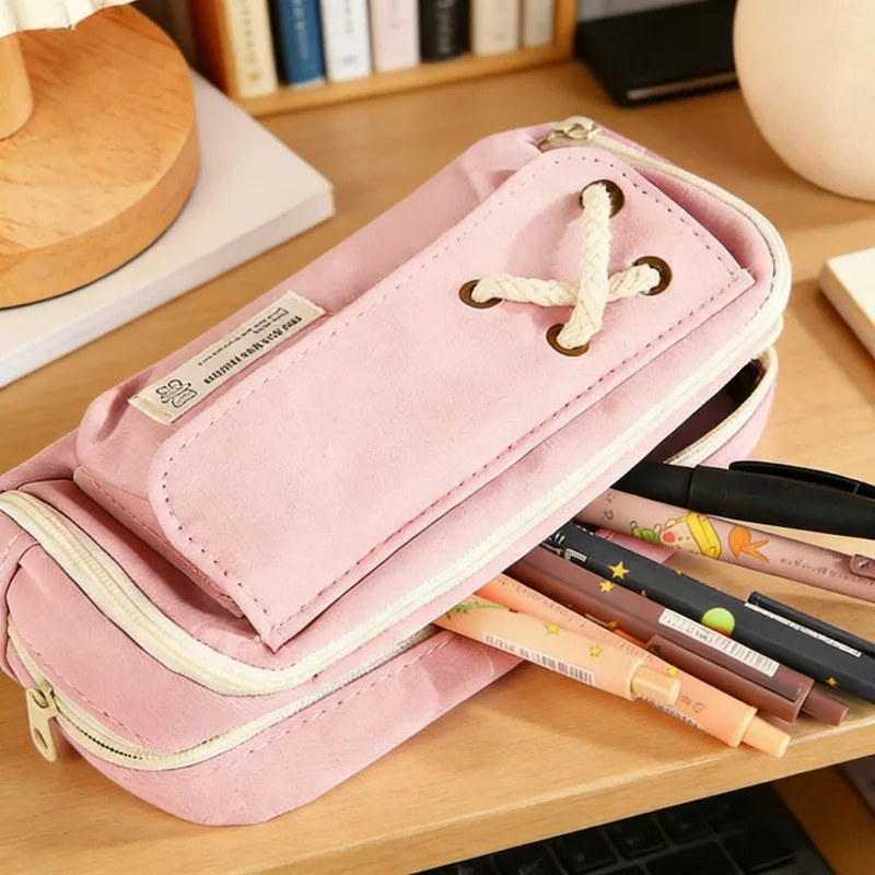 Cute Japanese-style Cotton Rope Pencil Case with Large Capacity Perfect for Middle School Students' Daily School Supplies
