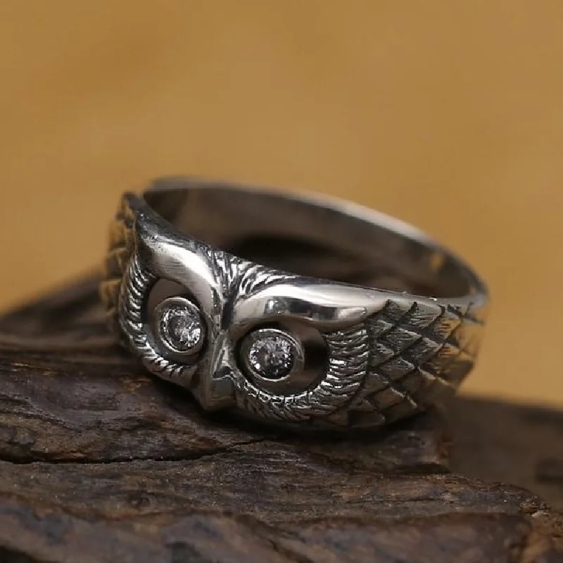 

2026 New S925 Vintage Thai Silver Owl Ring With European And American Animal Totem Eagle Head Ring For Women