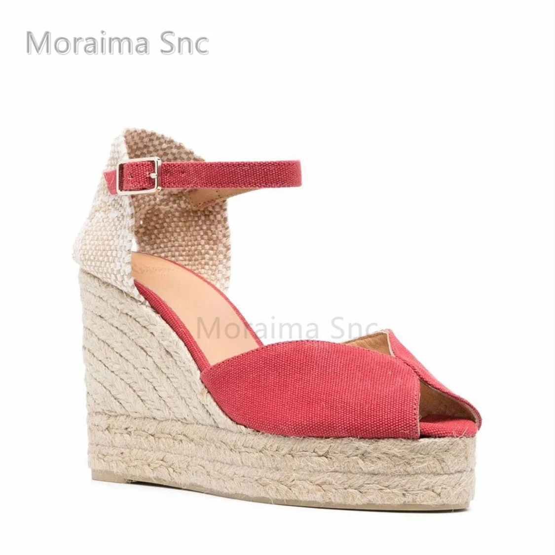 

Espadrilles Wedges Sandals for Women Peep Toe Raffia Weaves Platform High Heels Summer Shoes Female Concise Buckle Strap Sandals