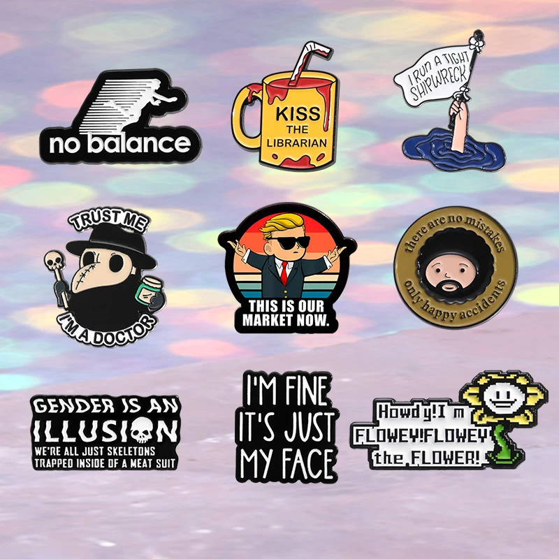 I'm Fine It's Just My Face Enamel Pin Funny Sarcastic Animal Figure Brooches Backpack Lapel Badges Punk Jewelry Gift for Friends image 4