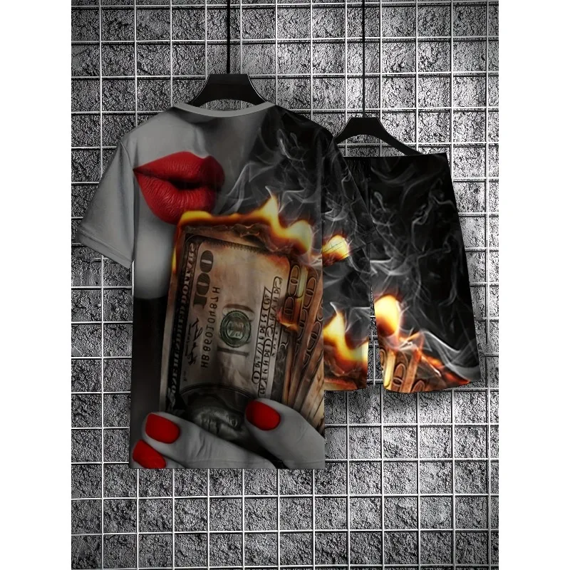 2025 Summer Fashion Trend Street Polyester Fiber Wear Daily 3D Pattern T-shirt Shorts Set Casual Men's Outdoor Sports