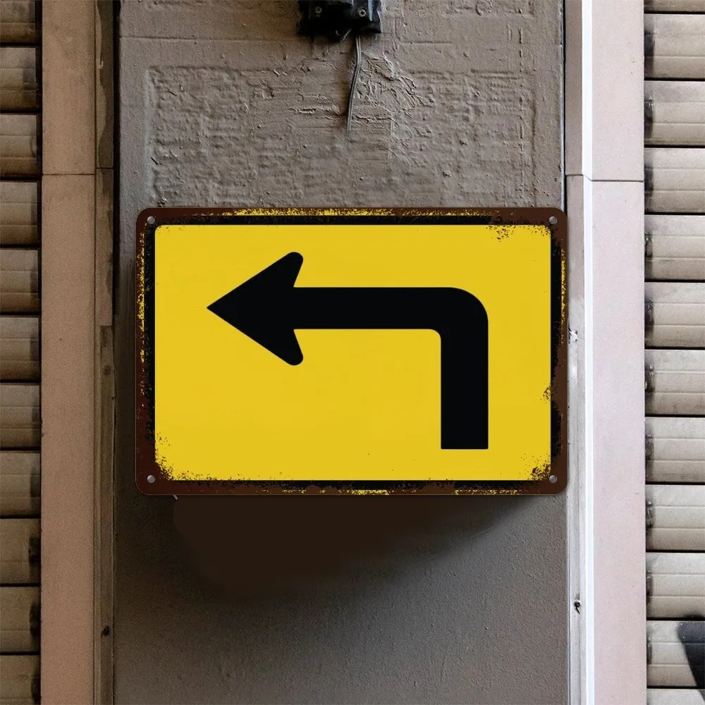 CIFBUY Iron Wall Art Modern Fluorescent Yellow Left Arrow Metal Sign Waterproof Durable Pre Drilled For Home Decor 12x8in
