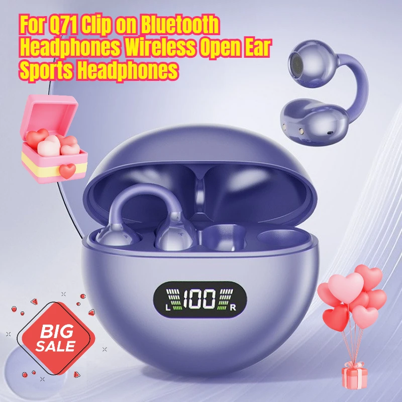 

For Q71 Clip on Bluetooth Headphones Wireless Open Ear Sports Headphones for Running Cycling with Ear Hanging Design