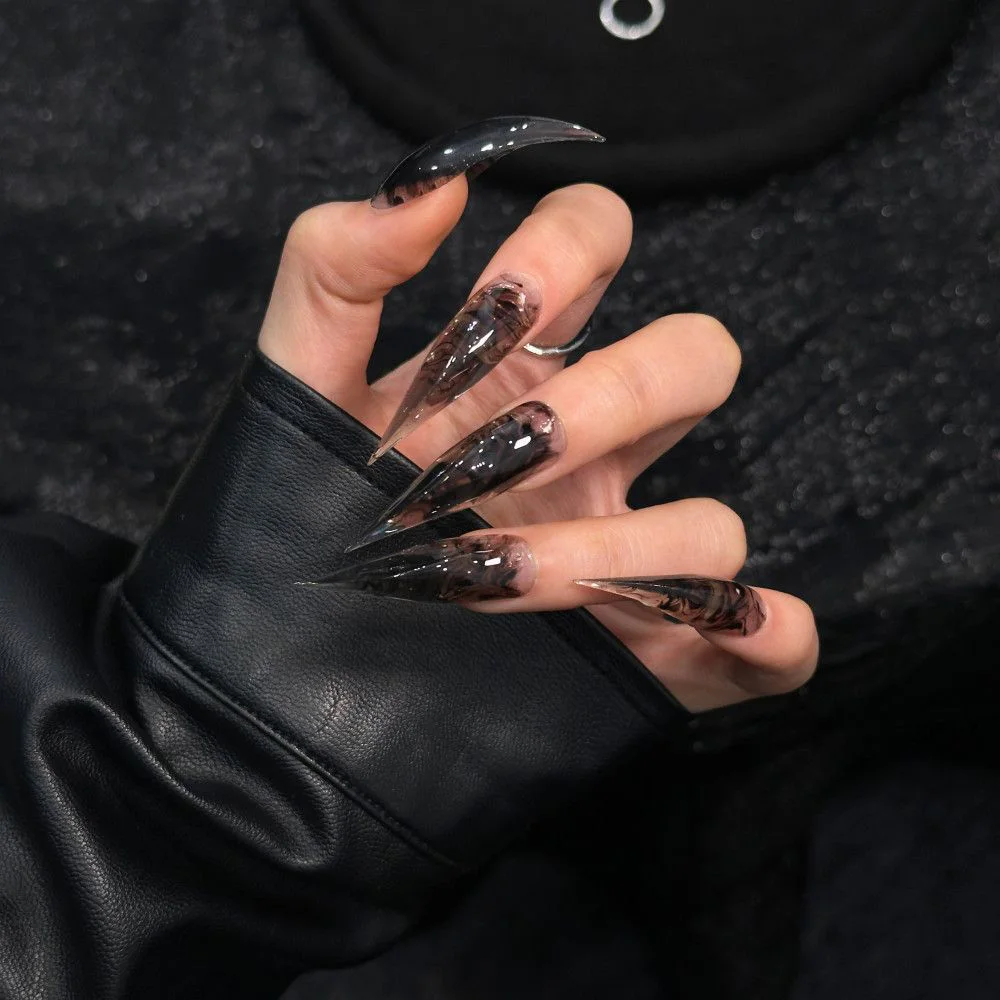 Shining Cool Spicy Girlish Style Dragon Claw Chain Long Nail Patch Bare Pink Glitter Dot Cat Claw Fake Nail Party Stickers Gift - view 3