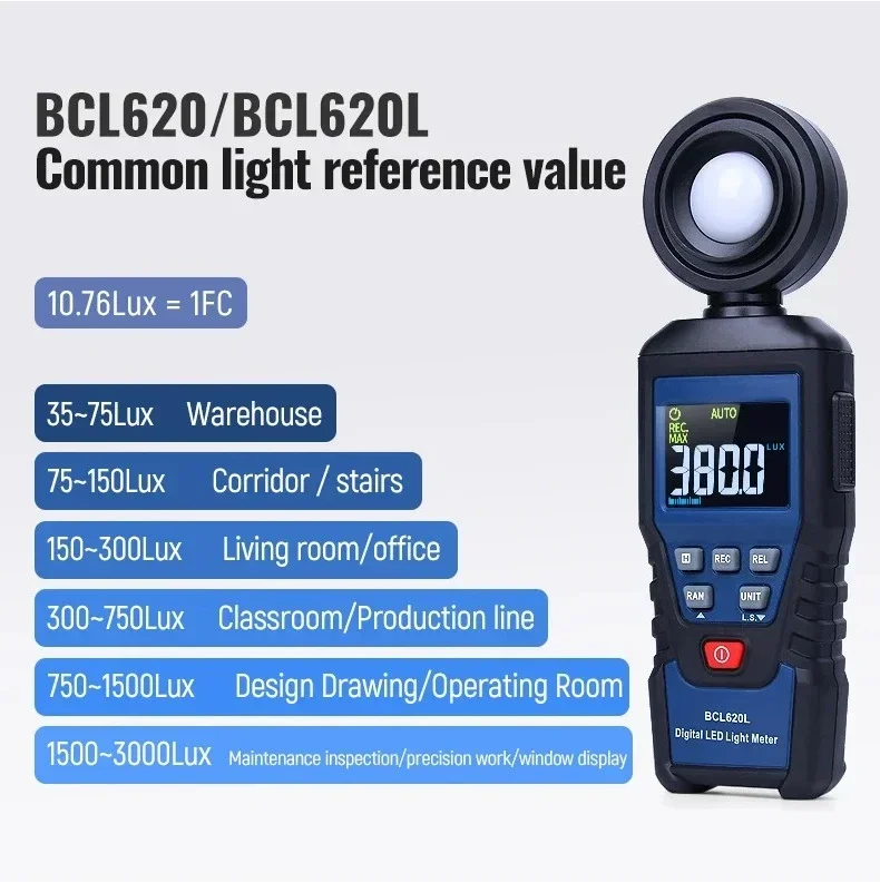 A-BF BCL620L Digital Photometer Illuminometer Max Min Brightness Tester Luxmeter Photography Lighting Test Flow Light Meter