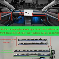 For Tesla Model 3/Y 246-color radium-engraved LED ambient lights under the central instrument cluster and front doors