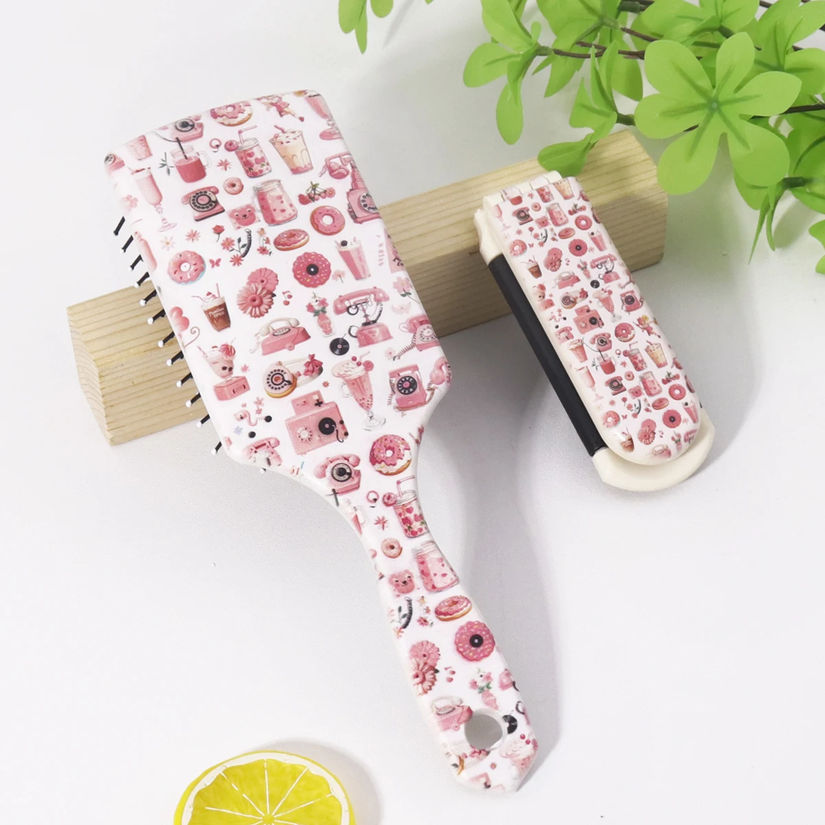 

Fruit snack pattern comb set, folding comb and airbag comb, gentle styling tool, easy to comb,Special for real hair wigs