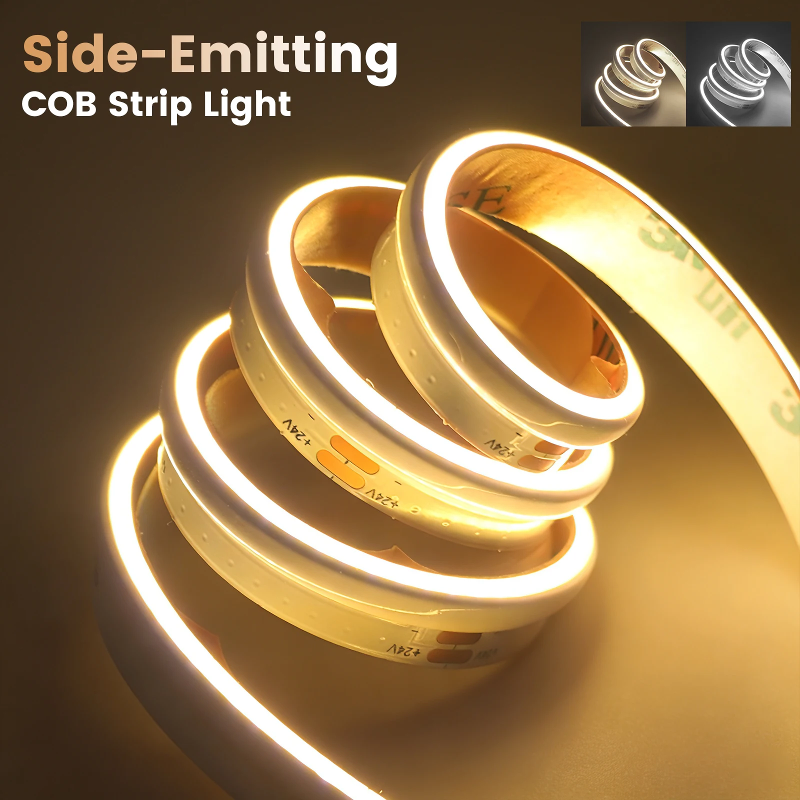 Side Emitting COB LED Strip DC24V 480LED/m High Brightness 3000K 4000K 6000K Ultra Narrow Tape Light for Bedroom Decor Backlight