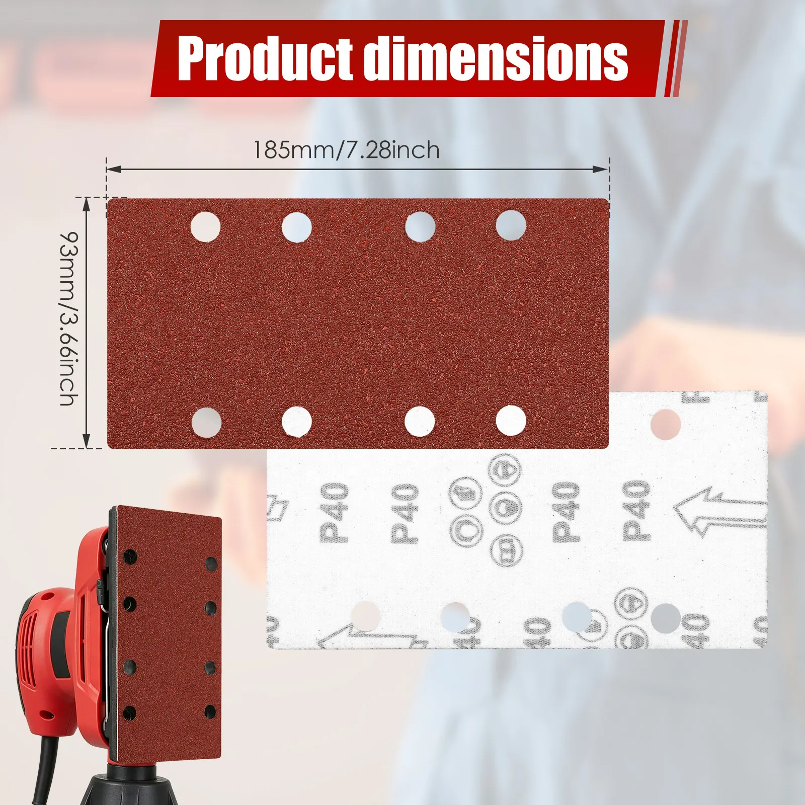 50PCS Hook and Loop Sanding Sheets 8 Hole Dust Extraction 93x185mm 40-240 Grit Aluminum Oxide for Orbital Sander Wood Metal Sand