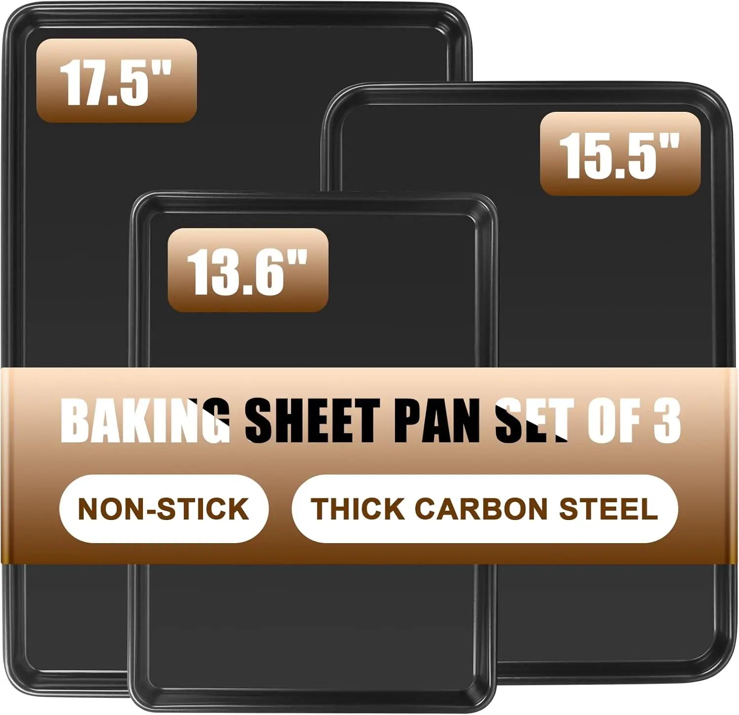 

Baking Sheet Pan Set of 3, Commercial Cookie Sheets for Baking, Nonstick Half/Quarter/Jelly Roll Pans