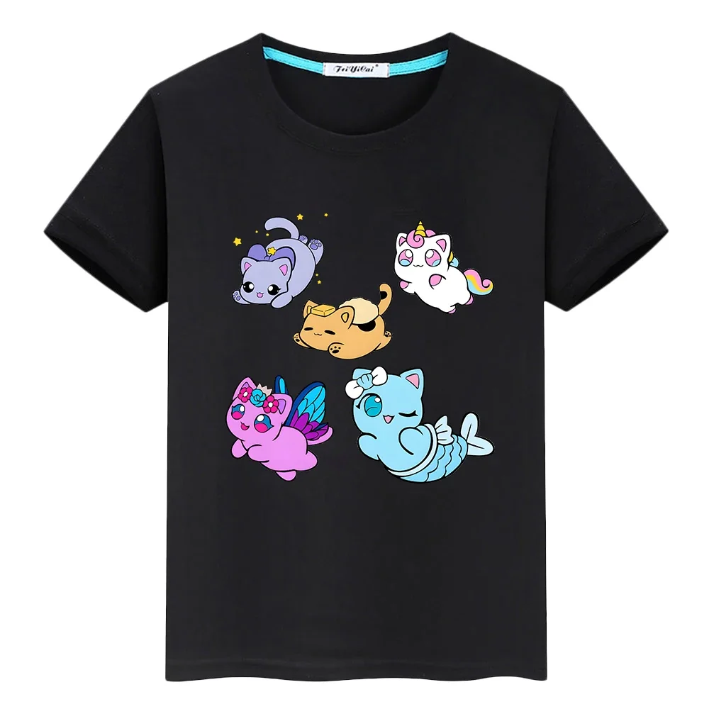 

t shirt for kids boy 10years Print 100%Cotton Tops Aphmau Squad Cat anime Short pride tshirt y2k one piece kids clothes girls