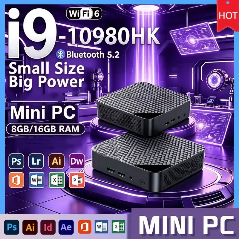 미니 PC, 인텔 코어 i9-10980HK 프로세서, 32GB RAM, 대용량 SSD, 4K 디스플레이, Wi-Fi 6, 블루투스 5.2, 다기능 사무용 및 게이밍 장치