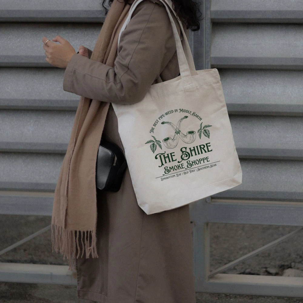 The Shire Smoke Shoppe tote bag The Hobbit Elevenses shopping bag Lord of the Rings LOTR fan gift Hobbit Second Breakfast