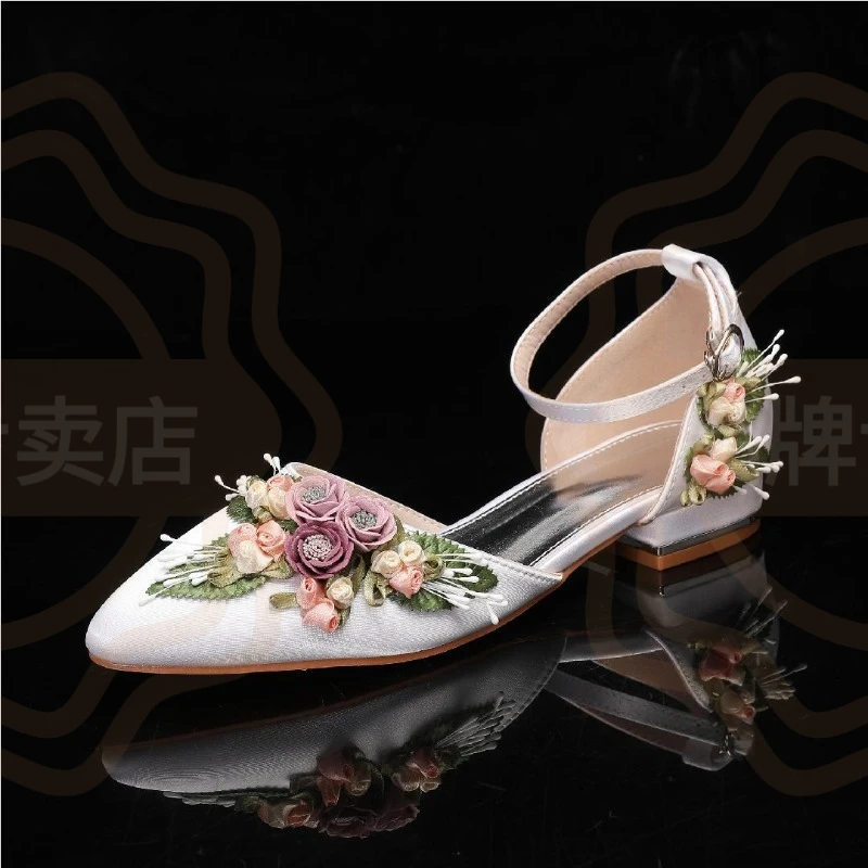 French Romance Womens Shoes Exquisite Flower High Heel Sandals for Woman Elegant Wedding Shoes Designer Shoes Sandalias De Mujer - view 4