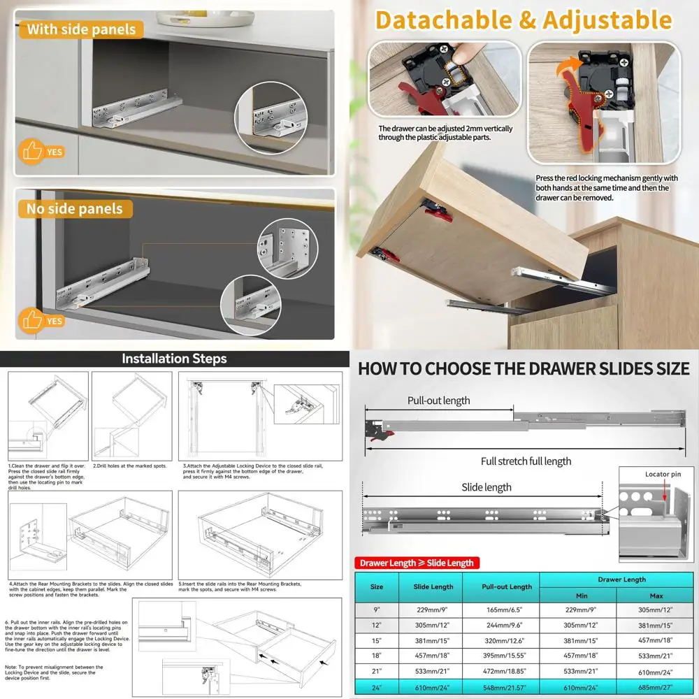 

24-дюймовые направляющие для нижнего монтажа с задним кронштейном, устройствами блокировки и винтами (6 пар)