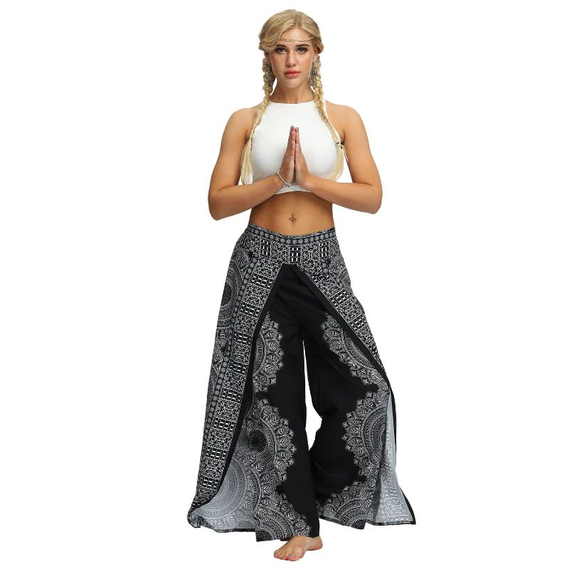 Women\'s Wide Leg Palazzo Pants, Slit Split, Boho, Hippie, Indian Pilate, Flowy Wrap, Yoga, Summer, Casual, Beach, Boho