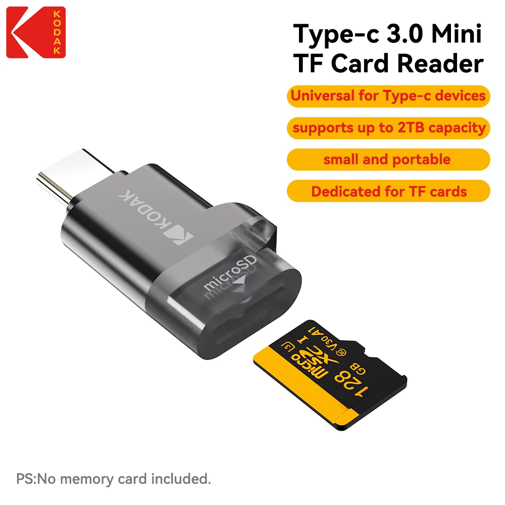 

Origial Kodak Type-C Micro SD Card Reader TF Memory Card Mini TranFlash Adapter TF Card Reader Supports a capacity of up to 2TB