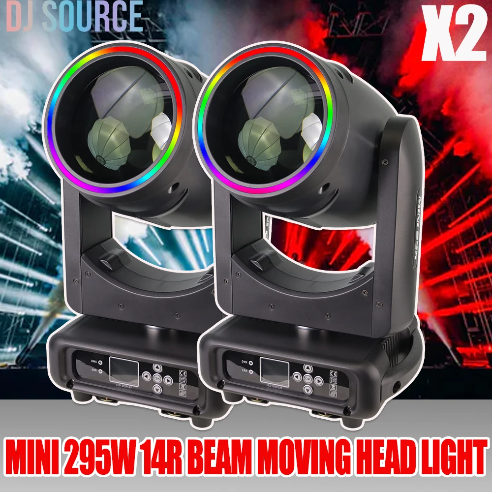 

2 шт./лот, мини 14R 295 Вт, точечный светильник с подвижной головкой, сценический светильник с апертурой, фокусом, морозкой, эффектом двойной призмы, DMX512 для DJ Disco Bar