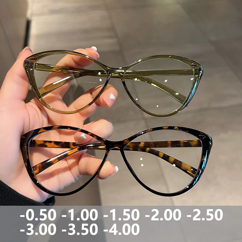 

Fashion Leopard Myopia Glasses Woman Blue Light Cat Eye Prescription Glasses Minus No Slip Myopia Glasses Nearsighted Ladies