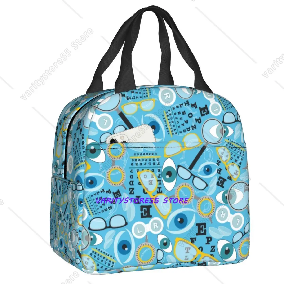 Custom Clear Vision Eye Chart Insulated Lunch Bags for Camping Travel Waterproof Thermal Cooler Lunch Box Women Children