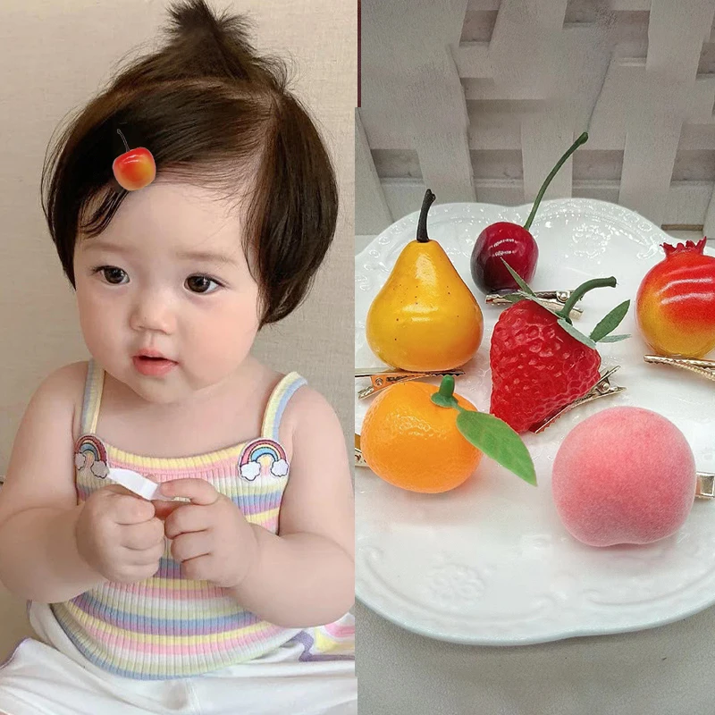 1Pcs Korean Style Cute Fun Simulation Fruit Hair Clip For Girls Strawberry Cherry Hairpins Student Bangs Side Barrettes INS