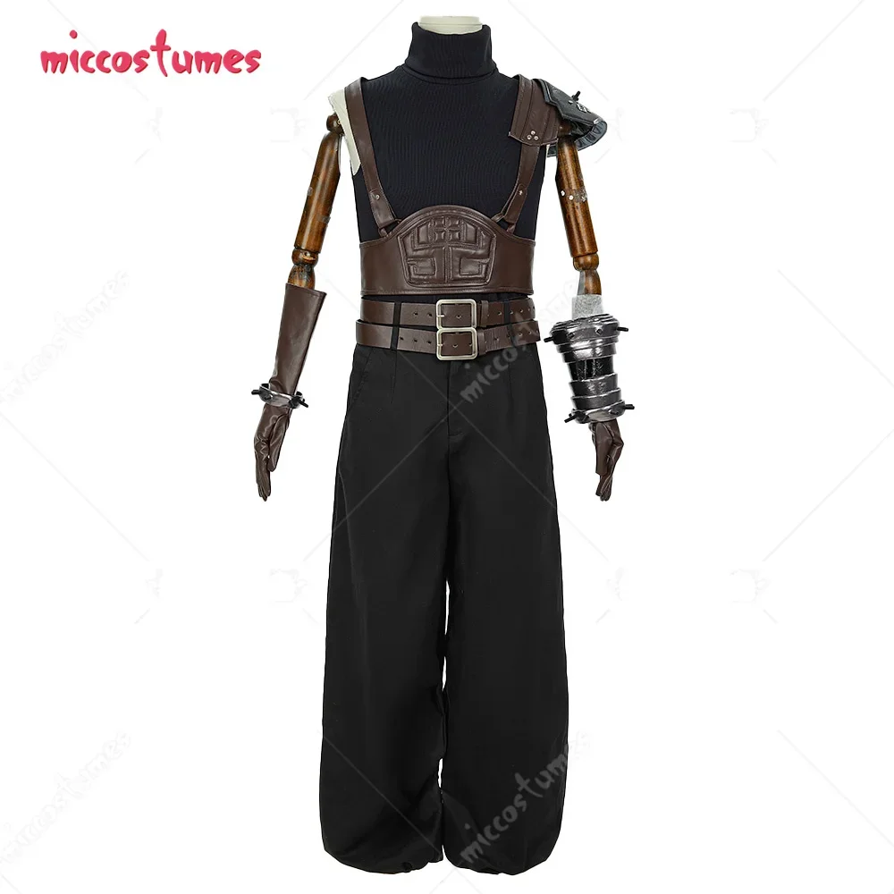 Miccostumes Unisex FF Cloud Cosplay Costume Top and Long Pants with Gloves and Hand Accessory Halloween Cosplay Costumes