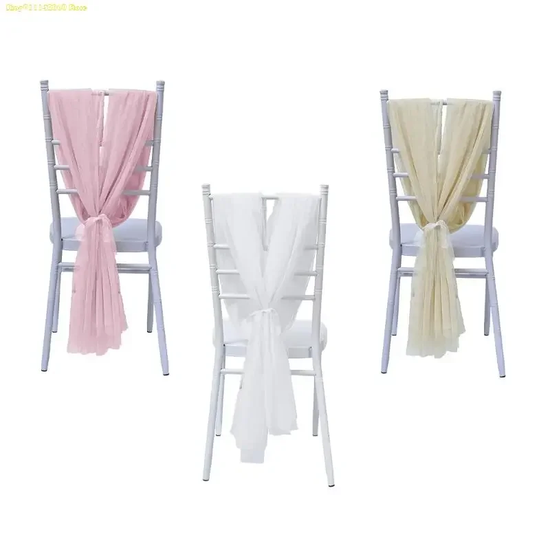 W3JE White Chair Sashes Elegant Display Perfect For Wedding Aisle Decorations And Church Drape Sheer Tulle view 2