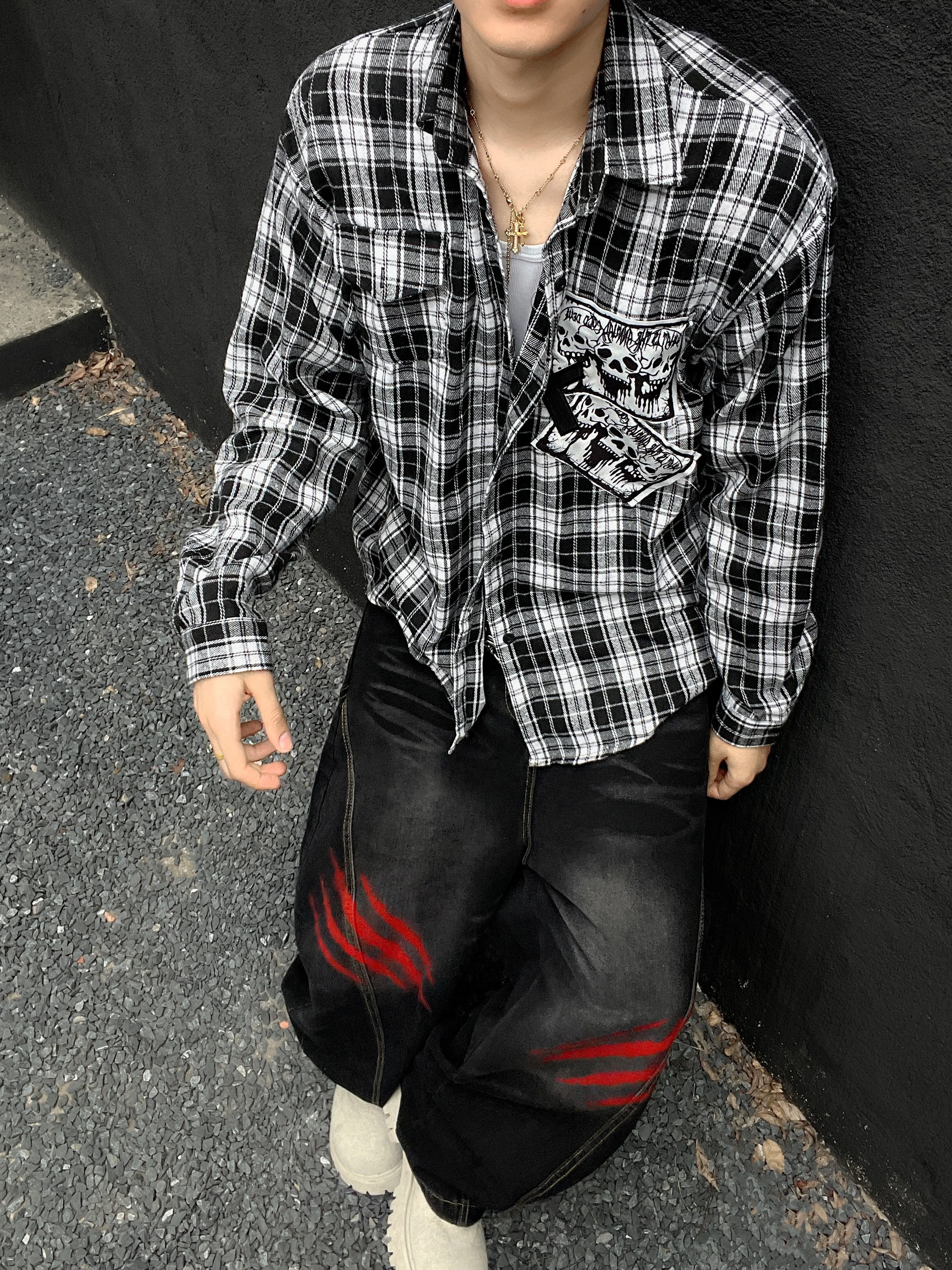 American Rock High Street Fashion Trend Plaid Shirt Unisex Student Punk Casual Versatile Loose Street Shirt Summer