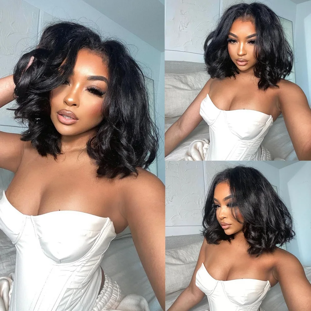 

10A Bob Wigs for Women Human Hair Wigs with Baby Hair Natural Black Bob Wig Human Hair PrePlucked 13x1 Body Wave Lace Front Bob