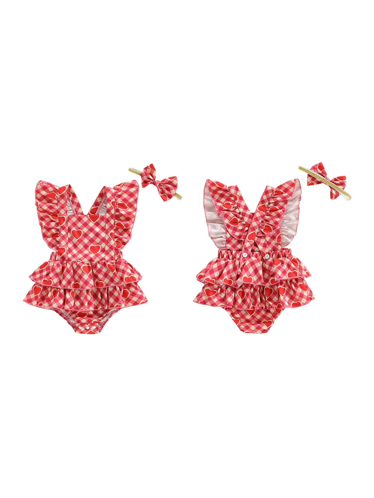 

Платье на День святого Валентина для маленьких девочек, комбинезон с квадратным вырезом и принтом в виде сердца, повязка на голову с бантом, комплект одежды из 2 предметов с любовью