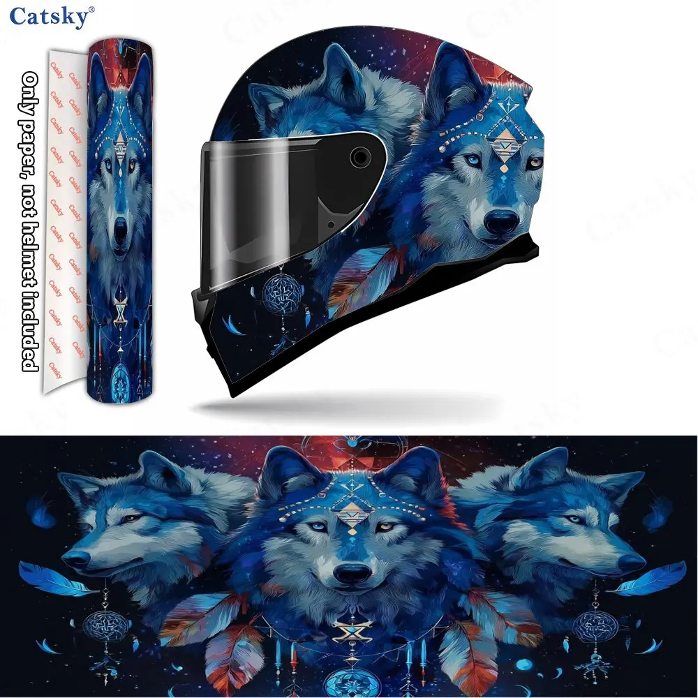 

Starry Night Totem Wolf Tribe Helmet Vinyl Wraps, Waterproof Scratch-Resistant Full Face Helmet Decals, Durable PVC Decoration P