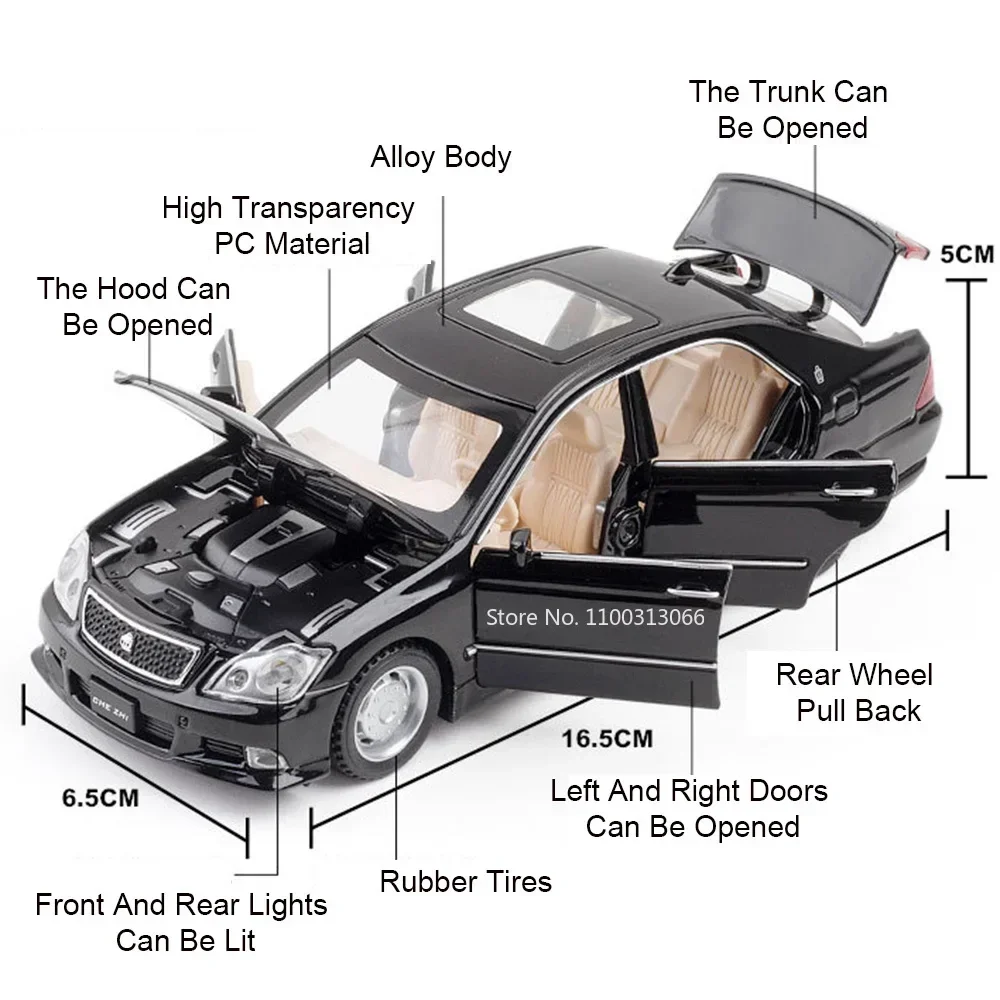 1:32 Crown Miniature Models Cars Alloy Diecast Toys Rubber Tires with Light Music Vehicles Wheel Pull Back Car Child Adult Gifts