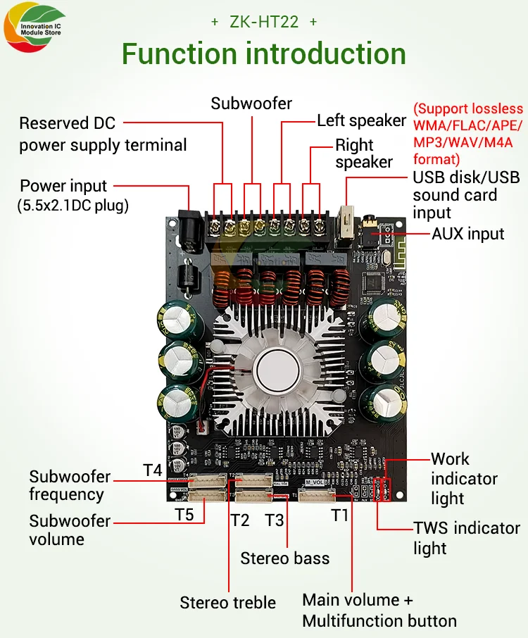 HT22 Power Amplifier Board 2.1 channel TDA7498E lead in Bluetooth tone subwoofer 160WX2+220W power amplifier module for Speakers