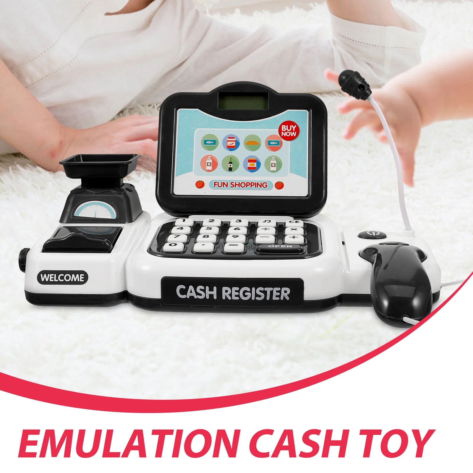 Cash Register Toy Grey Simulation Calculator Educational Toddlers Shopping Role Play Kids Toy Set 3 6 Years Realistic Decor