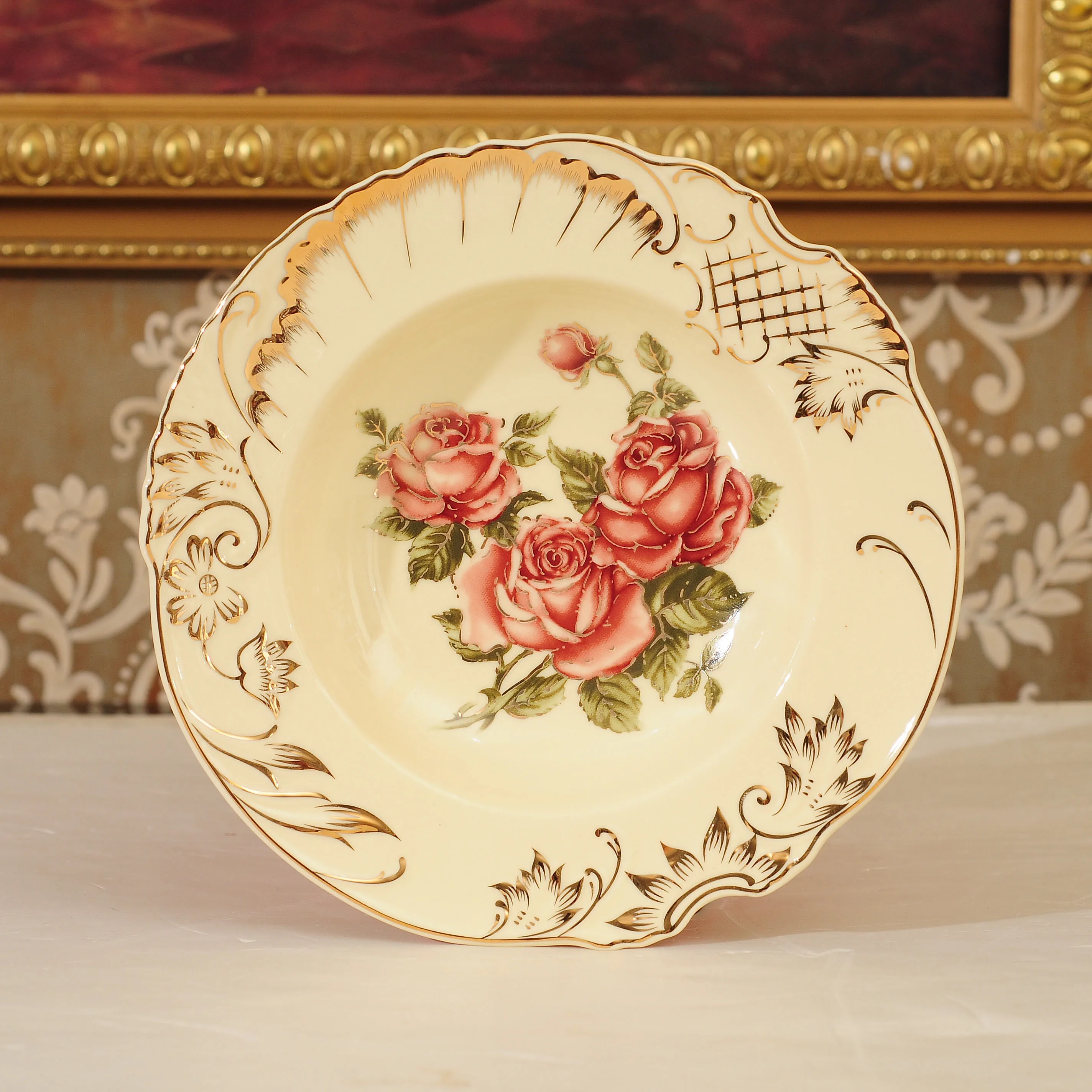 European style ceramic tableware gold-plated edge household ceramic painted gold plate vegetable plate dessert plate fruit plate