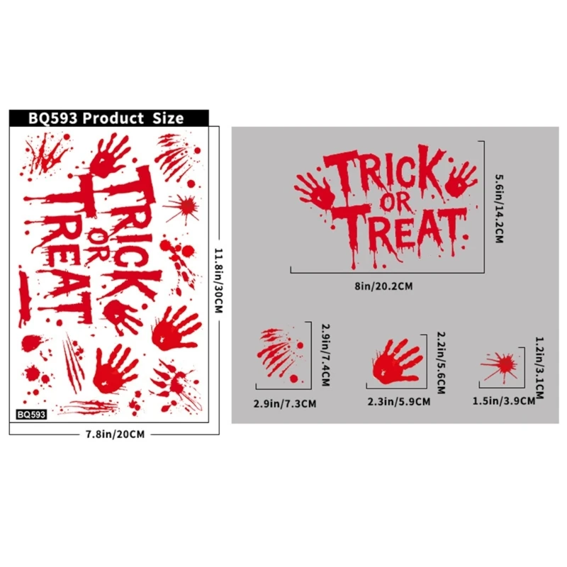 8 أوراق رعب بصمة دموية ثابتة شارات هالوين نافذة الحفلات clings jomd