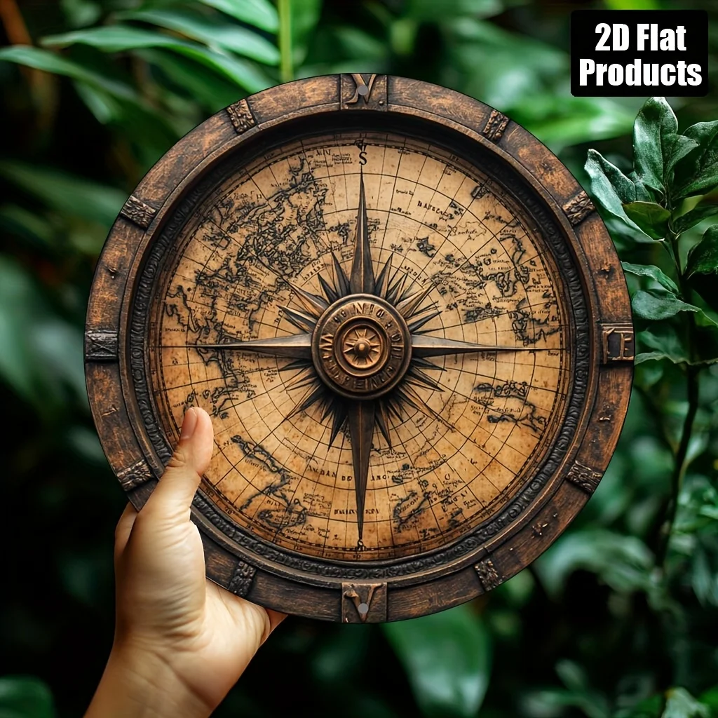 Plaque murale décorative nautique vintage 2D plate - Plaque de carte maritime ronde vintage en aluminium bronze de 20,32 cm