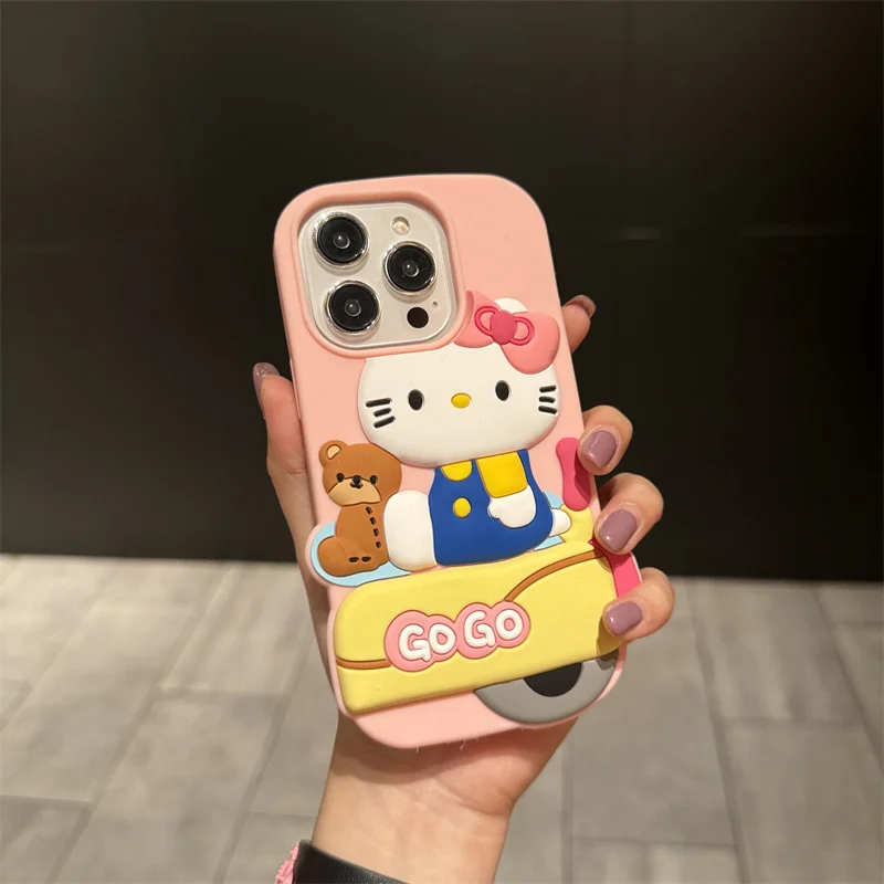 NEW Sanrio Hello Kitty My Melody 3D Phone Case For iPhone 15 14 13 12 11 Pro Max Cute Kawaii Soft Anti-Fall Silicone Back Case